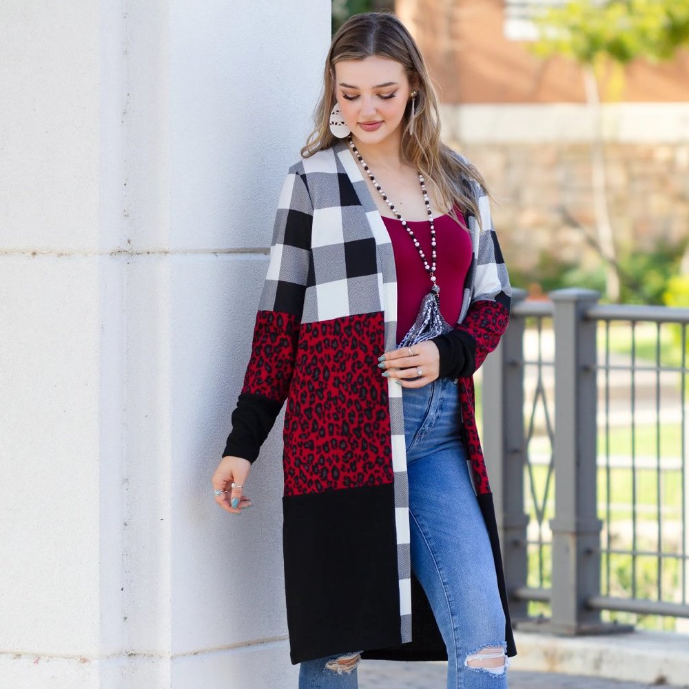 BOHO MultiColor Plaid Cardigan Duster Topper - Picture 3 of 6